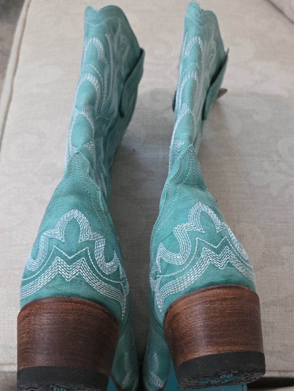 Women's Teal Leather Western Boots - Teal - Picture 9 of 11